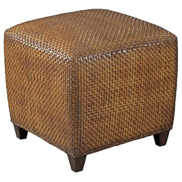 Cube Woodbridge Hassek Footstool Ottoman Brown Leather Woven St