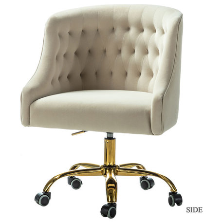 Home Office Swivel Chair with Button-Tufted Back, Tan