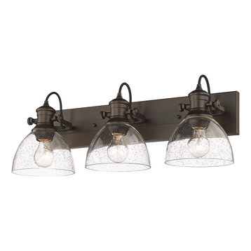 Hines 3-Light Bath Vanity, Rubbed Bronze, Seeded Glass