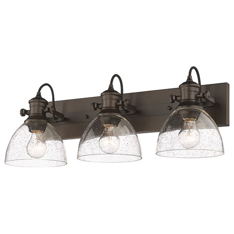 Hines 3-Light Bath Vanity, Rubbed Bronze, Seeded Glass