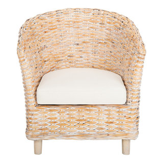 Naomi Rattan Barrel Chair Natural Whitewash/ White - Tropical - Armchairs  And Accent Chairs - by AED Luxury Home Decor | Houzz