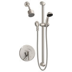 Symmons - Shower Faucet Wall Trim Kit, 1-Single Handle, Hand Spray, Satin Nickel - The Dia Single Handle Wall Mounted Shower Faucet Trim Kit with Hand Spray boasts a modern sophistication to complement contemporary bathroom designs. Plated in a scratch resistant finish over solid metal, this shower trim has the durability to add contemporary styling to your bathroom for a lifetime. With an ADA compliant single lever handle design, the solid brass valve cover plate features hot and cold indicators to ensure custom water temperature setting with ease of use for everyone. At an eco friendly low flow rate of 1.5 gallons per minute, the single mode showerhead and hand spray conserve water without sacrificing performance, saving you money on your water bill. This model includes everything you need for quick installation. This shower trim kit includes a showerhead, shower arm, escutcheon, hand spray with 60 inch flexible hose, a slide bar for the hand spray, shower lever handle, and integral volume control handle to adjust the shower water volume. You'll easily be able to update your bathroom without having to replace your valve. With features that are crafted to last and a style that is designed to please, the Symmons Dia Single Handle Wall Mounted Shower and Hand Spray Trim Kit is a seamless addition to your bathroom and is backed by our limited lifetime warranty.