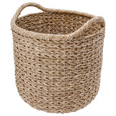 Kouboo Vegetable and Flower Wicker Leather Wrapped Arch Handle, Natural Color Decorative Storage Basket, One size, Brown