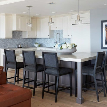 Dark Wood Island with White Perimeter Cabinets