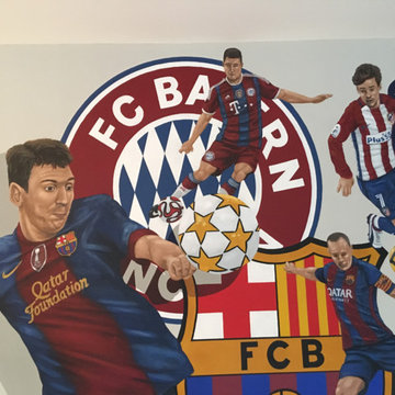 European Football/Soccer Clubs Mural, hand-painted in a bedroom by Tom Taylor