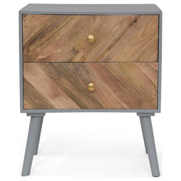 Palmer Mid-Century Modern Handcrafted Mango Wood 2 Drawer Cabinet