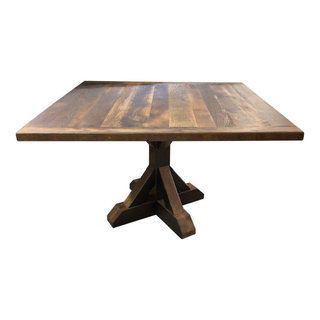 Thornton Barnwood Square Pedestal Dining Table, 54x54 - Rustic - Dining ...