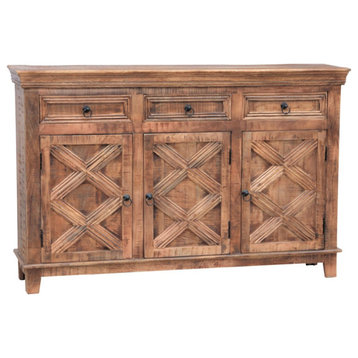 60" Rustic X Farmhouse Hand Carved 3 Door Sideboard Buffet with 3 Drawers