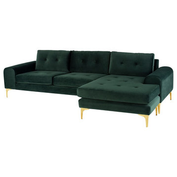 Colyn Reversible Sectional, Emerald Green Velour Seat/Brushed Gold Legs
