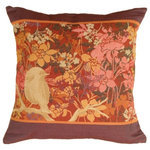 Pillow Decor Ltd. - Pillow Decor - Chickadee Garden Bird Pillow - A richly detailed melange of flowers creates a dazzling garden of pinks and oranges where a solitary chickadee is perched. The bold colors and striking composition make this pillow an instant design statement.