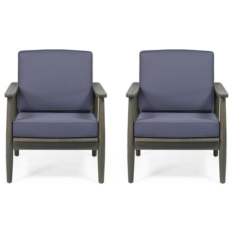 Davion Outdoor Acacia Wood Club Chair, Gray Finish/Dark Gray