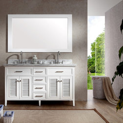 61 inch Cottage Double Sink Bathroom Vanity Set in White Finish - Bathroom Vanities And Sink Consoles