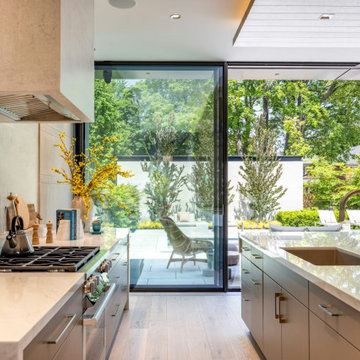 Indoor-outdoor kitchen with NanaWall minimal sliding glass walls