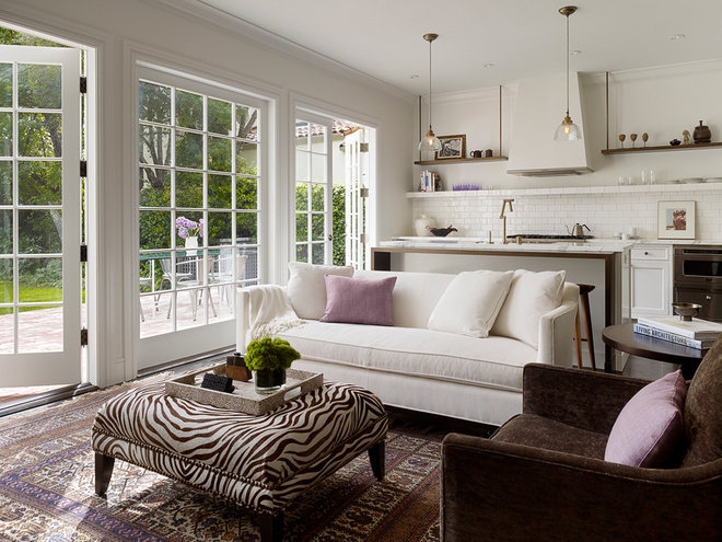 Transitional Living Room by Kathleen Bost Architecture + Design