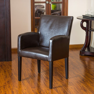 Contemporary Living Space Featuring Brown Leather Dining Chair