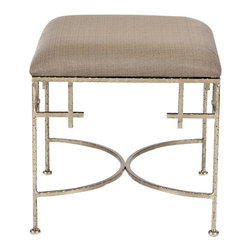WORLDS-AWAY - Lolita Square Stool with Linen Top-Silver Leaf - Vanity Stools And Benches