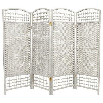 4' Tall Fiber Weave Room Divider, White, 4 Panels