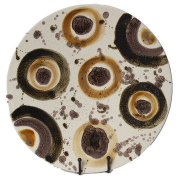 Earth Tone Brown Dots Abstract Decorative Plate, Midcentury Modern Art Charger