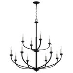 Quorum International - Reyes 12Lt Cand Chnd -Txb - Our sleek and unassuming Reyes chandelier strips down the grandiose elements of your traditional chandelier design and injects contemporary features for an updated look. 12 graceful, curvilinear arms hoist 12 candelabra light sources for a warm and welcoming look. The moody Noir finish provides added character to a fixture with an overall minimalist appeal. Perfect for your loft-style living space or modern leaning dining room.