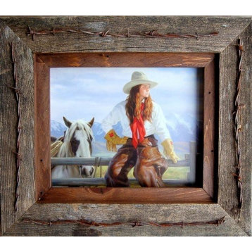 11x14 Texas Vaquero Western Frame, Barbed Wire, Glass