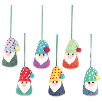 Novica Handmade Nordic Gnomes Felted Wool Ornaments (Set Of 6)