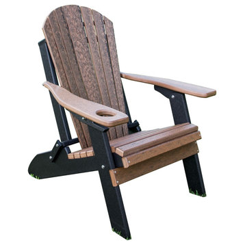 Folding Adirondack Chair, Cup Holder, Walnut and Black, Smart Phone Holder