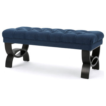 Upholstered Fabric Ottoman Bench, Dark Blue