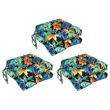 16" Patterned Outdoor Square Tufted Chair Cushions, Set of 6, Beachcrest Caviar