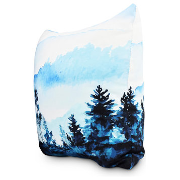 Mountain Forrest 20" Blue Holiday Print Decorative Throw Pillow