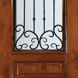 Slab Single Door 96 Alder Valencia Arch Top Arch Lite Wrought Iron - Front Doors