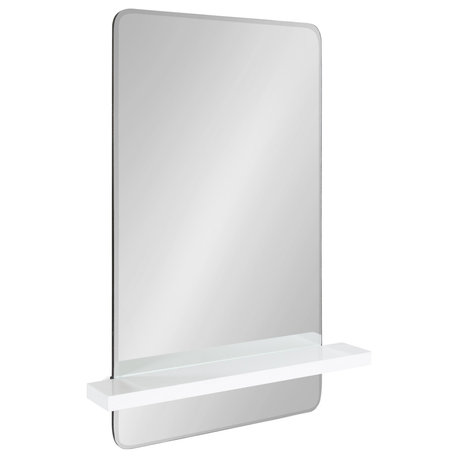 Fosset Frameless Mirror with Shelf, White 18x30