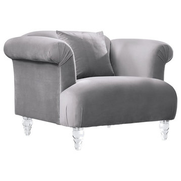 Maklaine Modern Velvet Upholstered Accent Chair with Acrylic Legs in Gray