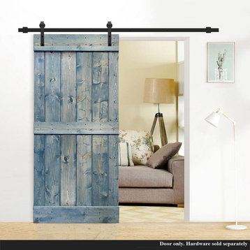 Stained Solid Pine Wood Sliding Barn Door, Denim Blue, 24"x84", Mid-Bar