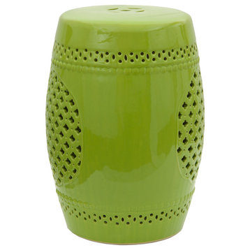 18" Green Lattice Porcelain Garden Stool