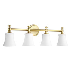 Quorum Rossington 4-Light Vanity, Aged Brass With Satin Opal