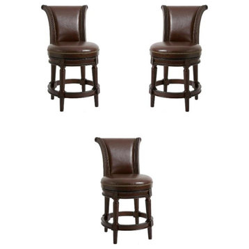 Home Square 25" Swivel Wood Counter Height Barstool in Walnut - Set of 3