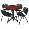 Kobe 42" Square Breakroom Table- Cherry & 4 'M' Stack Chairs- Black