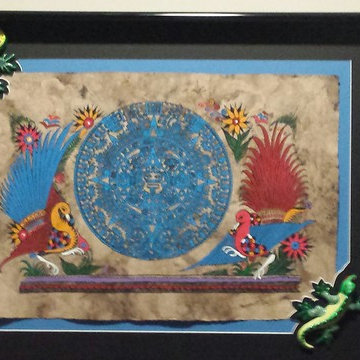 Mexican Bark Painting and Gecko Sculptures