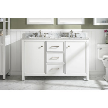 Legion Furniture 54" White Finish Sink Vanity Cabinet With Carrara White Top
