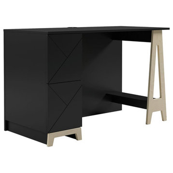 Nexera 608106 Atypik 2Drawer Desk Black and Birch Plywood
