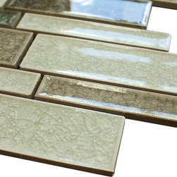 Green, White and Brown Glossy Crackle Crystal Mosaic Tiles Z Pattern - Home Accessories & Decor