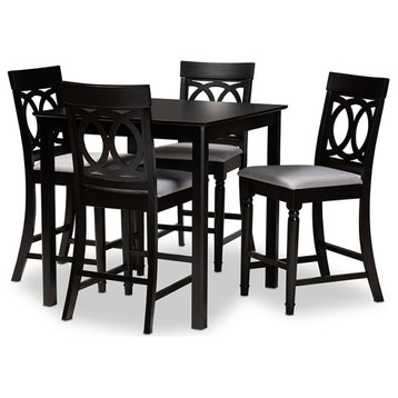 Verina Gray Fabric Upholstered Espresso Browned 5-Piece Wood Pub Set
