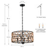 20" W 4-Light Black Drum Chandelier With Natural Rattan Shade