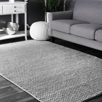 nuLOOM Braided Wool Hand Woven Chunky Cable Rug, Light Gray, 9'x12'