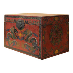Chinese Distressed Red Dragons Graphic Rectangular Shape Box cs4682 - Decorative Boxes