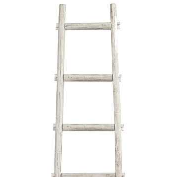 Benzara BM210394 Transitional Style Wooden Decor Ladder With 6 Steps, White
