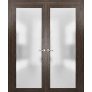 Planum 2102 Interior Double Glass Closet Doors 60x80 Chocolate Ash