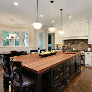 Butcher Block Countertop Brick Backsplash Houzz