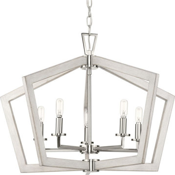 Galloway 5-Light 19.25" Brushed Nickel Chandelier With Grey Washed Oak Accents