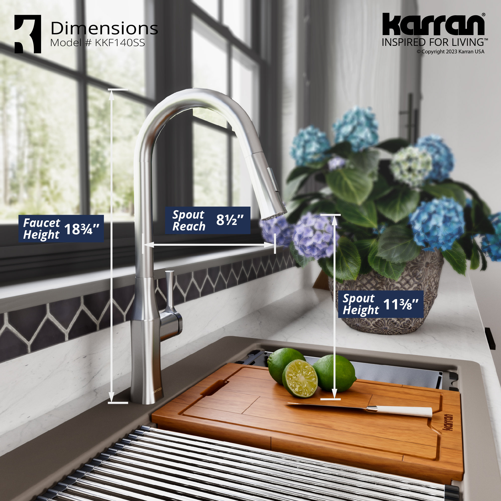 Karran KKF140 1-Handle Pull-Down Sprayer Kitchen Faucet, Stainless Steel